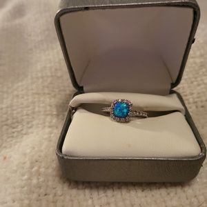 Blue Fire Opal with cubic zirconia